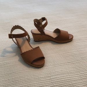 Lands End sandals, cork wedge, scalloped trim